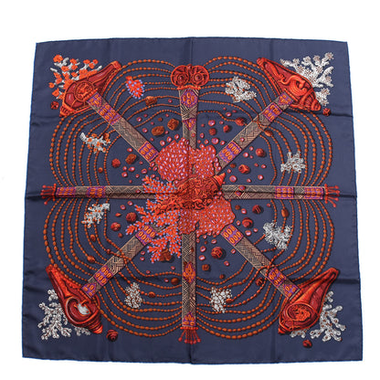 Hermes Silk Chemins De Corail Scarf 90 Ardoise Fonce Rouge Brun 1 of 3