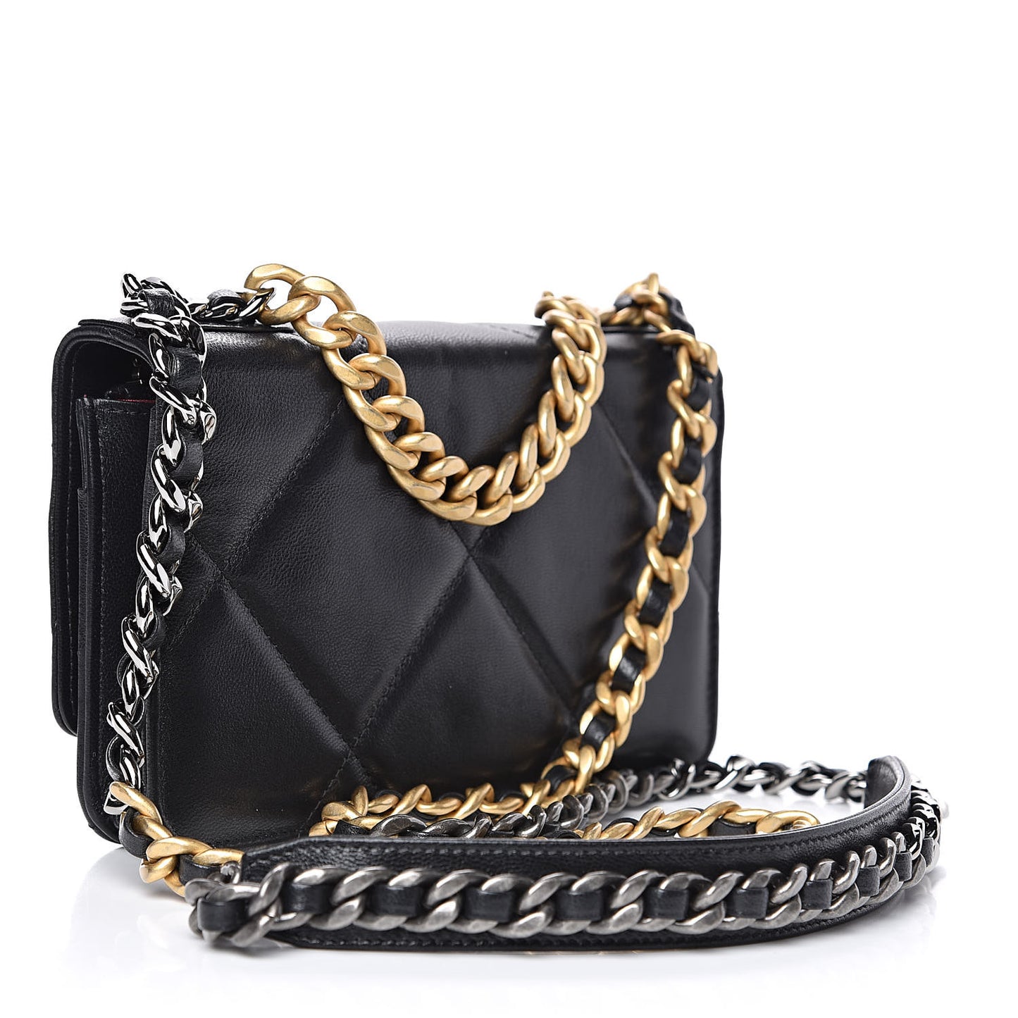 Goatskin Quilted 19 Wallet On Chain WOC Black