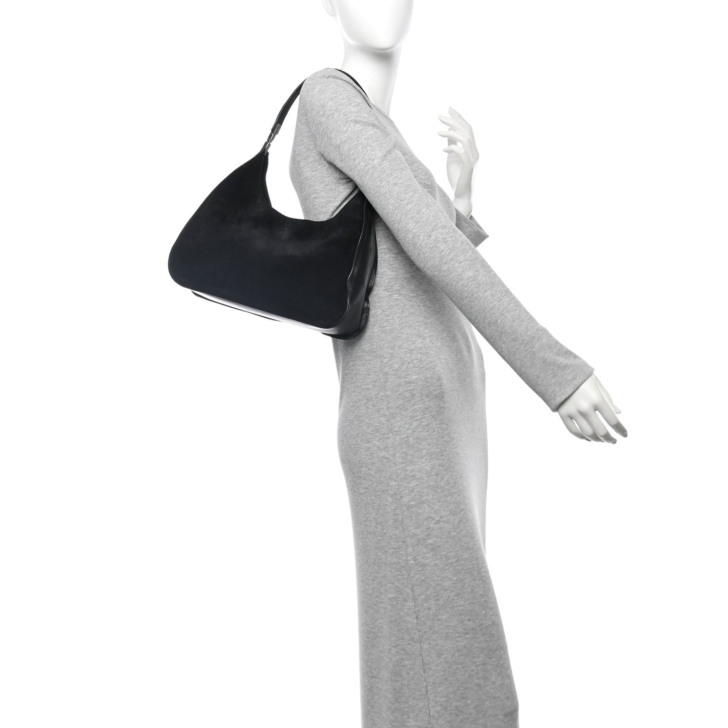Suede Logo Hobo Bag Black