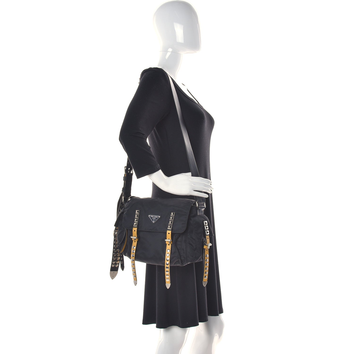Prada Nylon New Vela Studded Messenger Black Soleil 5 of 16