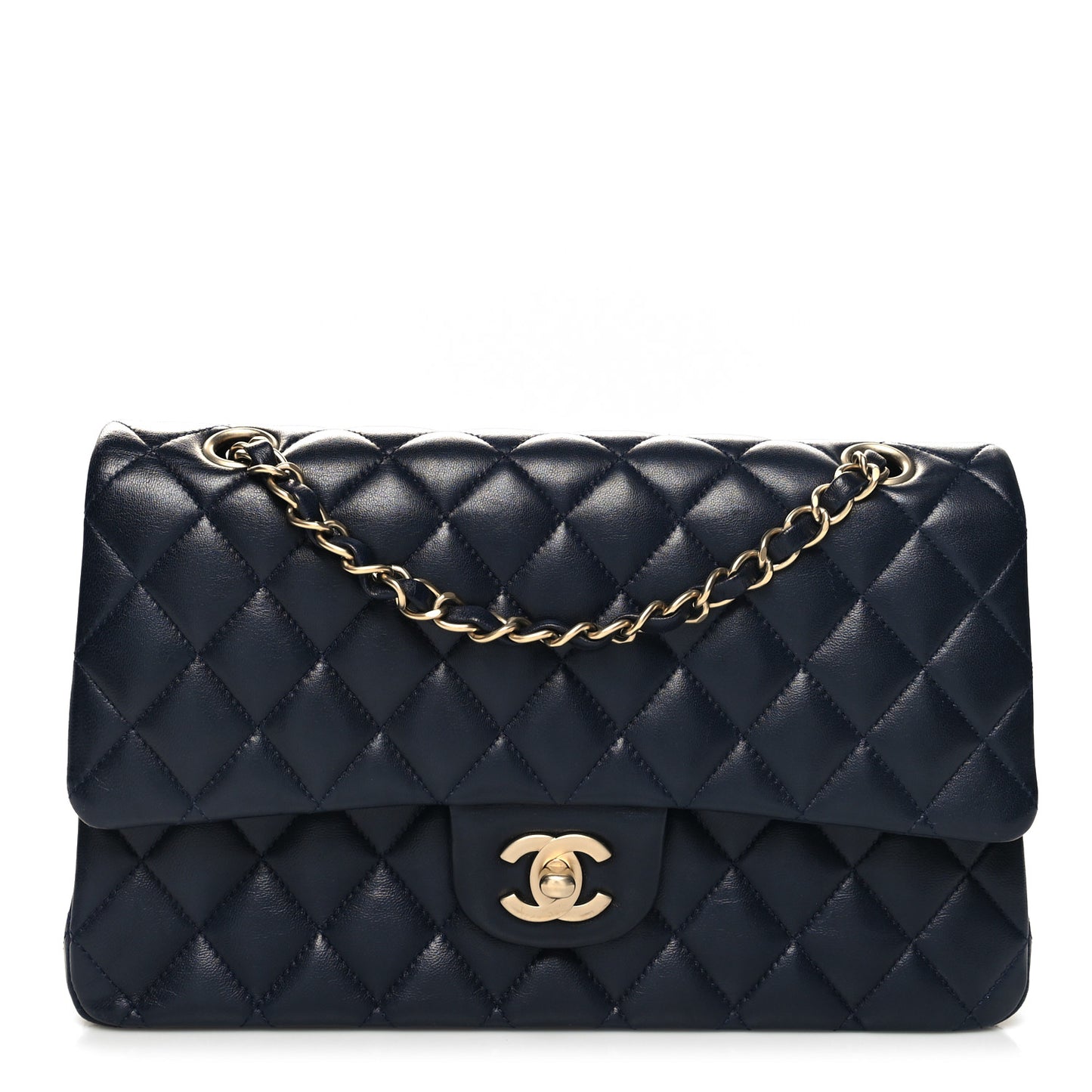 Lambskin Quilted Medium Double Flap Navy