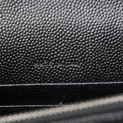 Saint Laurent Grain De Poudre Matelasse Chevron Monogram Envelope Chain Wallet Black 7 of 8