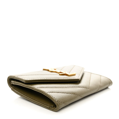 Saint Laurent Grain De Poudre Matelasse Chevron Small Monogram Envelope Wallet Vert Kaki 4 of 9