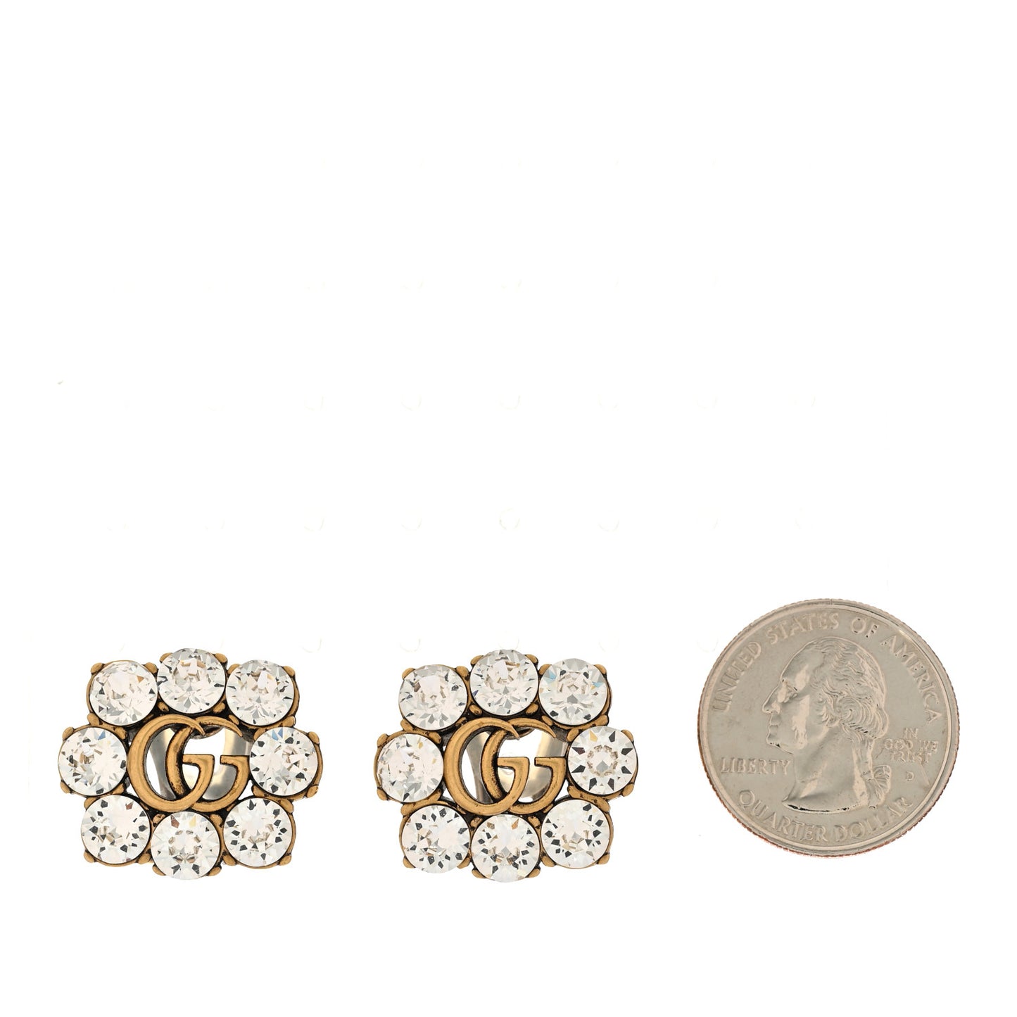 Metal Crystal Double G Clip On Earrings Aged Gold