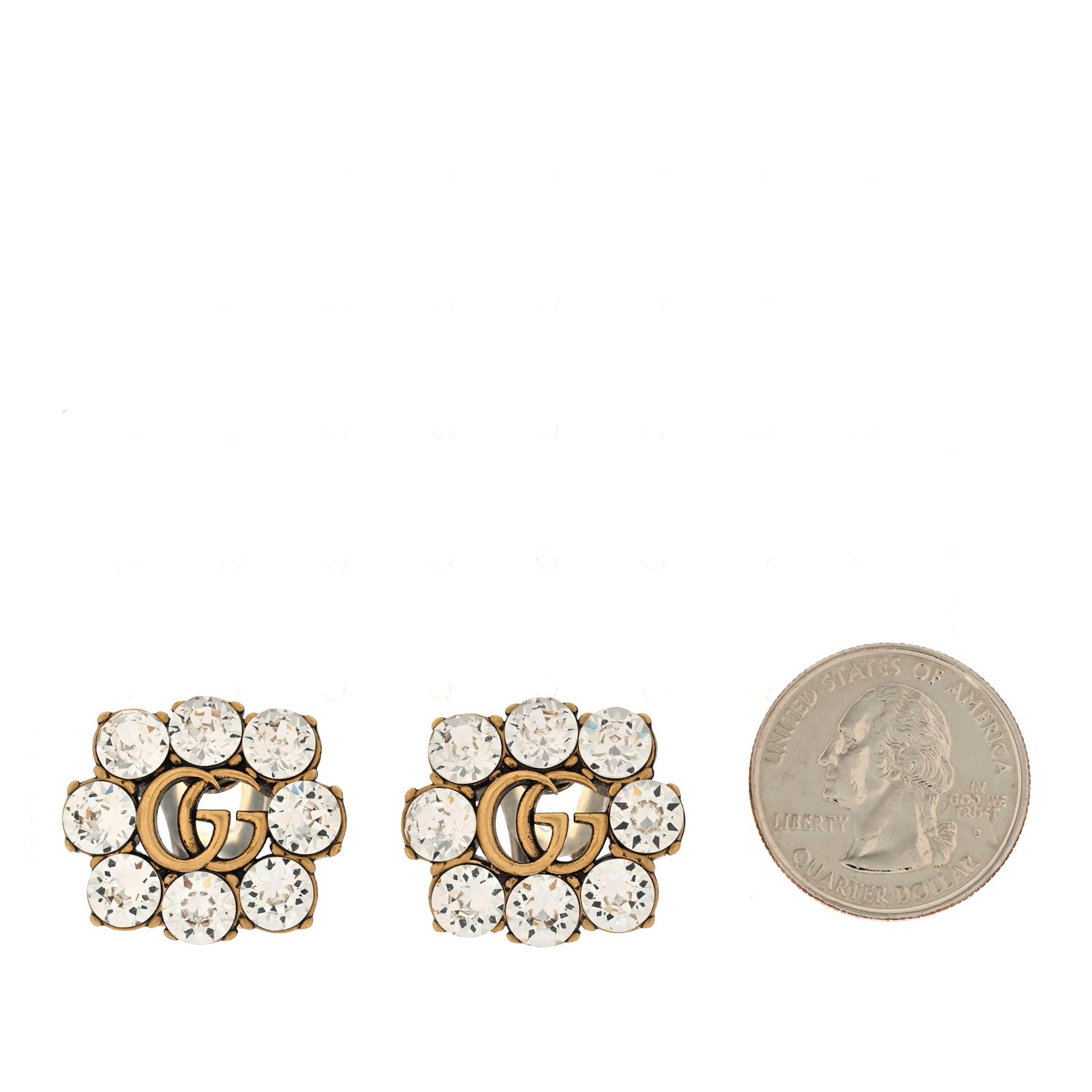 Gucci Metal Crystal Double G Clip On Earrings Aged Gold 2 of 5