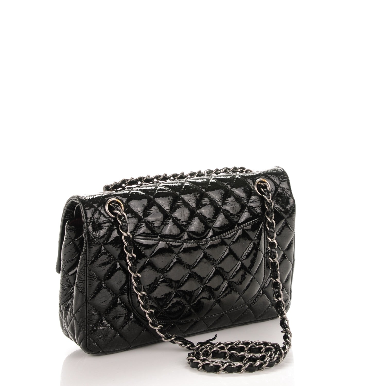 Chanel Distressed Patent Quilted Medium Double Flap Black 3 of 12