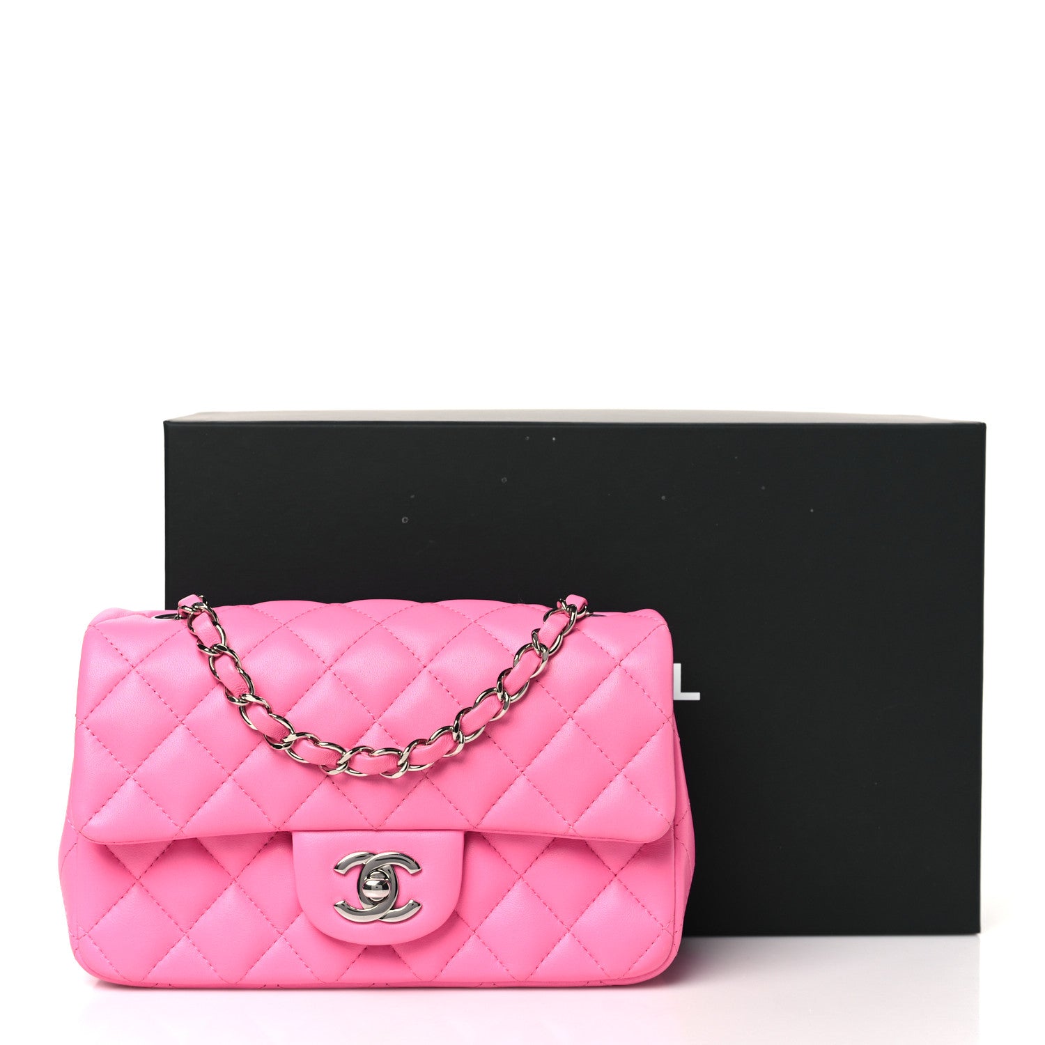Chanel Lambskin Quilted Mini Rectangular Flap Neon Pink 11 of 11