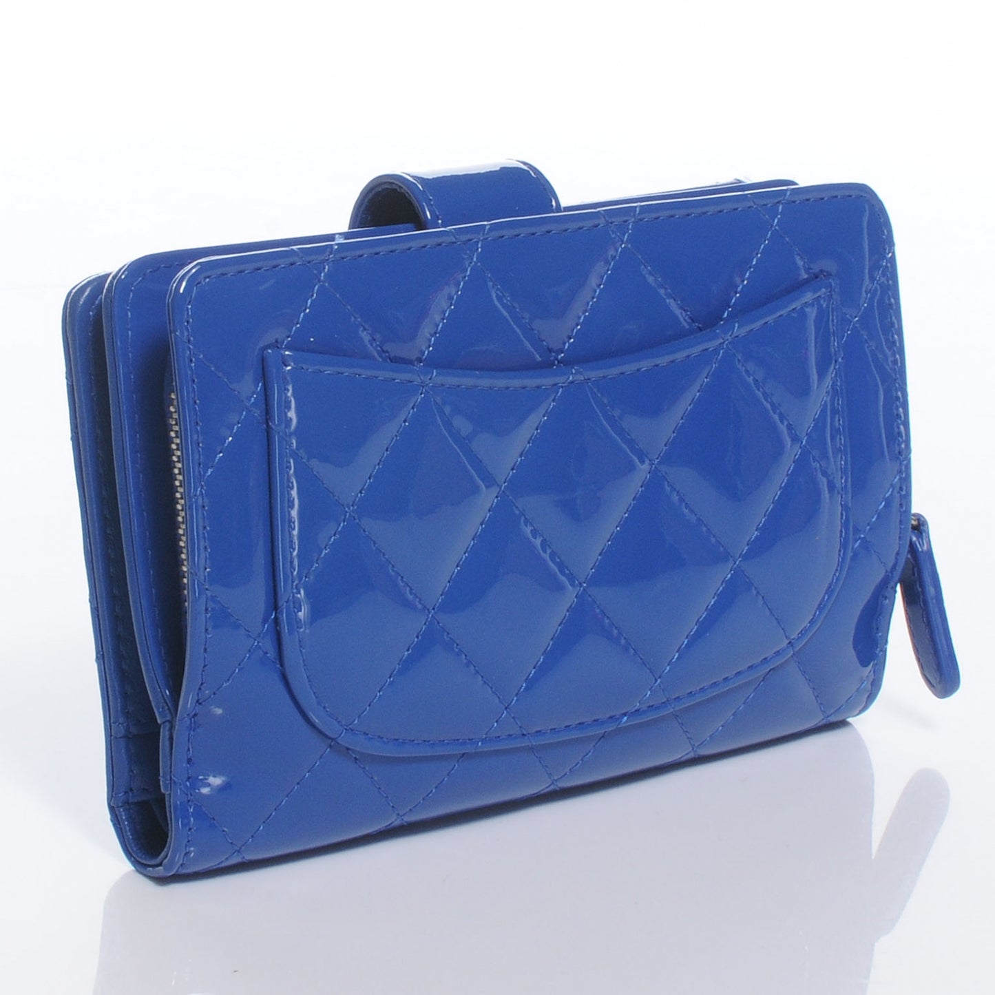 Patent Quilted Compact Zip Wallet Blue