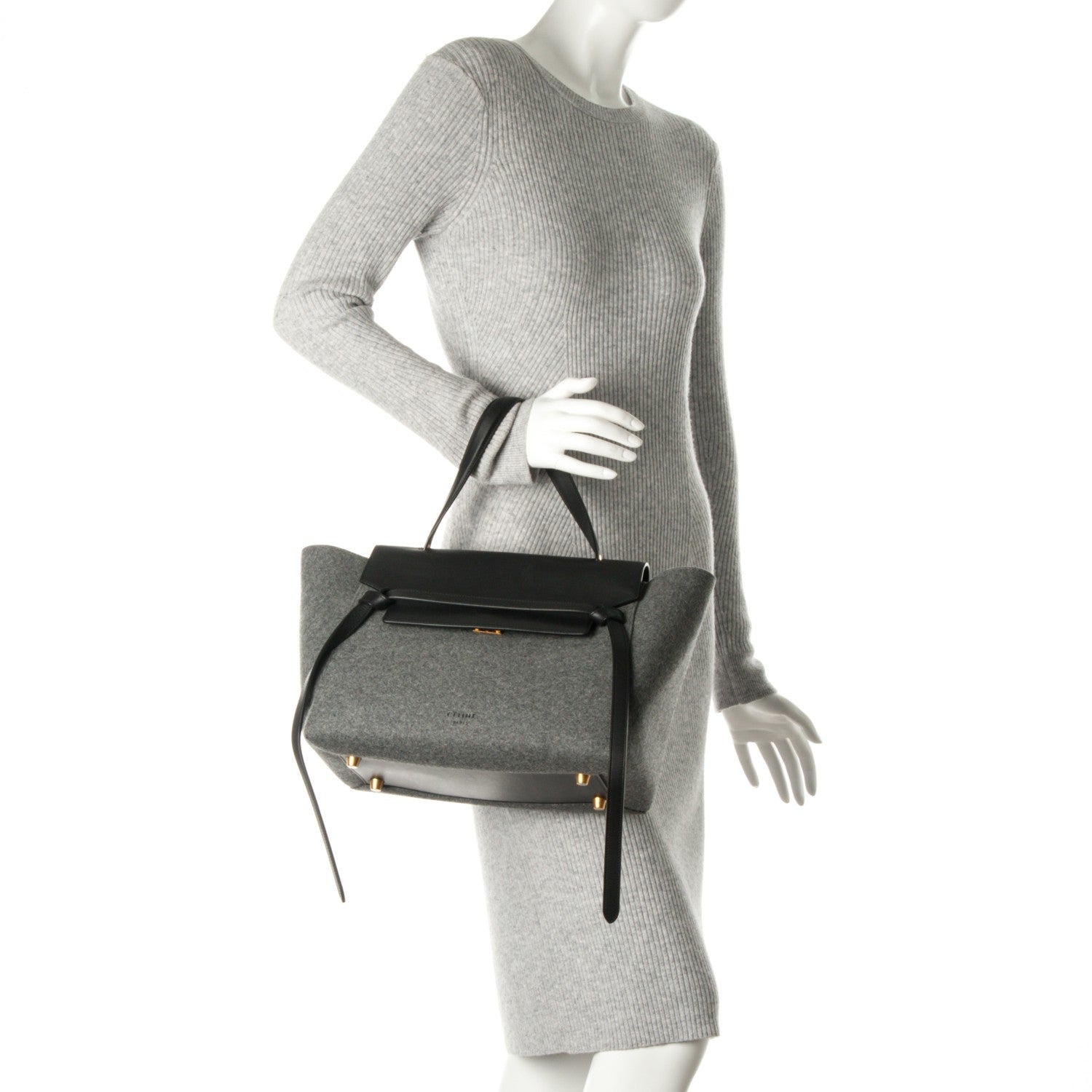 Celine Felt Calfskin Small Belt Bag Grey Black 2 of 12