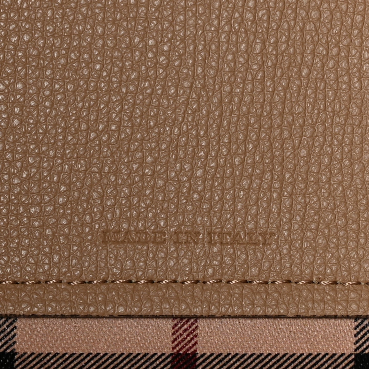 Grainy Calfskin Haymarket Check Small Reversible Tote Mid Camel