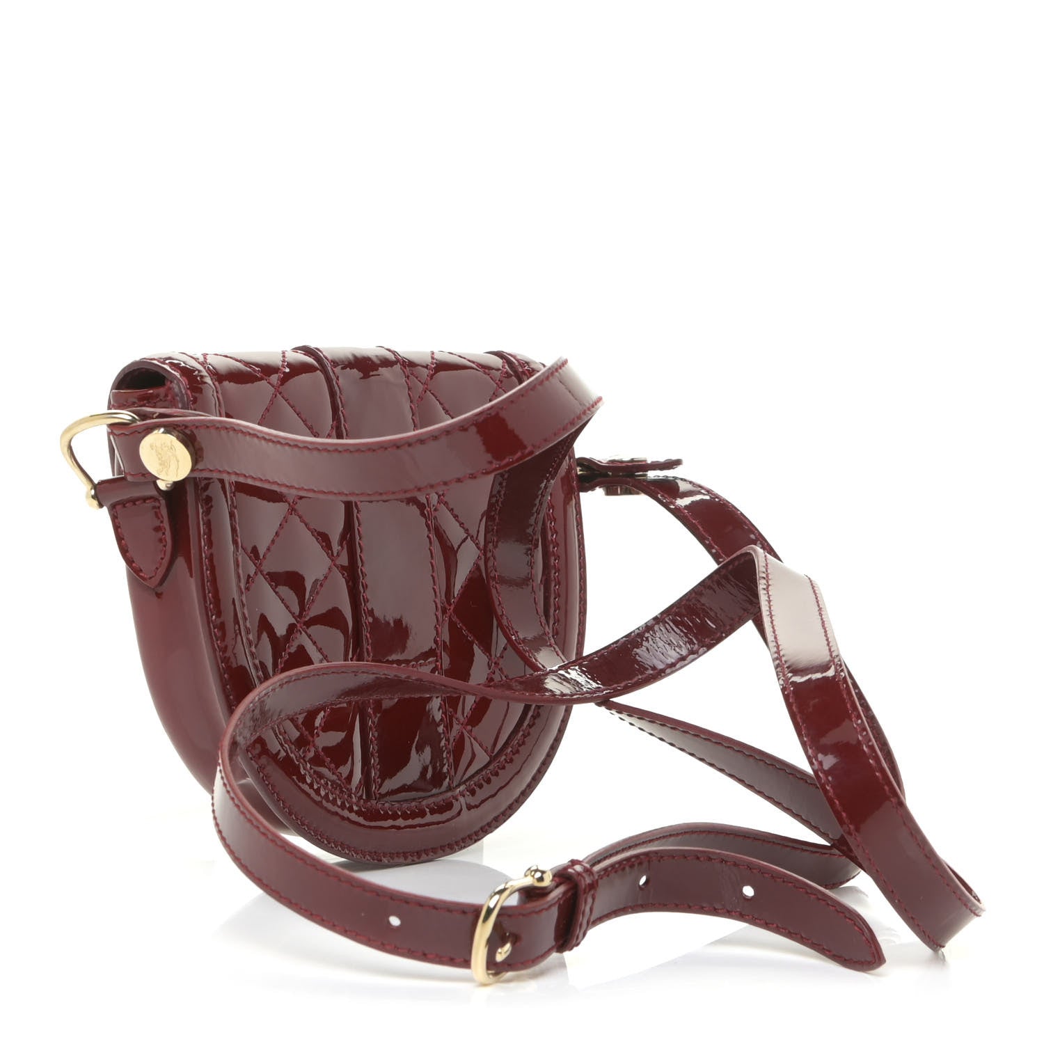 Burberry Patent Calfskin Quilted Mini Crossbody Bag Dark Red 2 of 15
