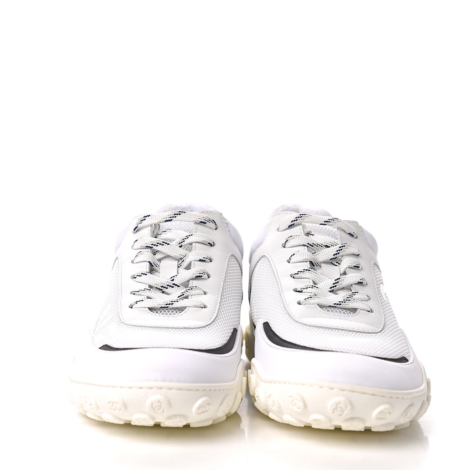 Chanel Calfskin Mesh Lycra Womens Logo Sneakers 39.5 White 4 of 10