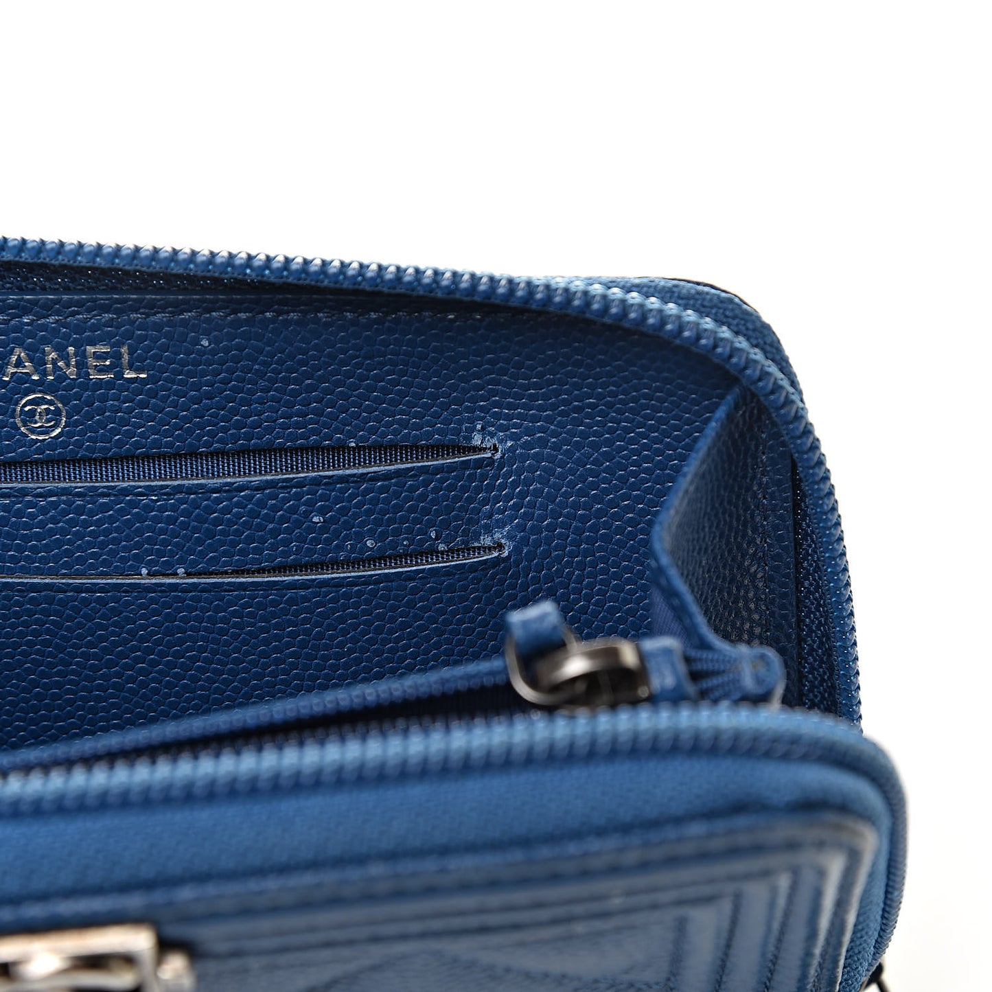Caviar Quilted Boy Small Zip Around Wallet Blue
