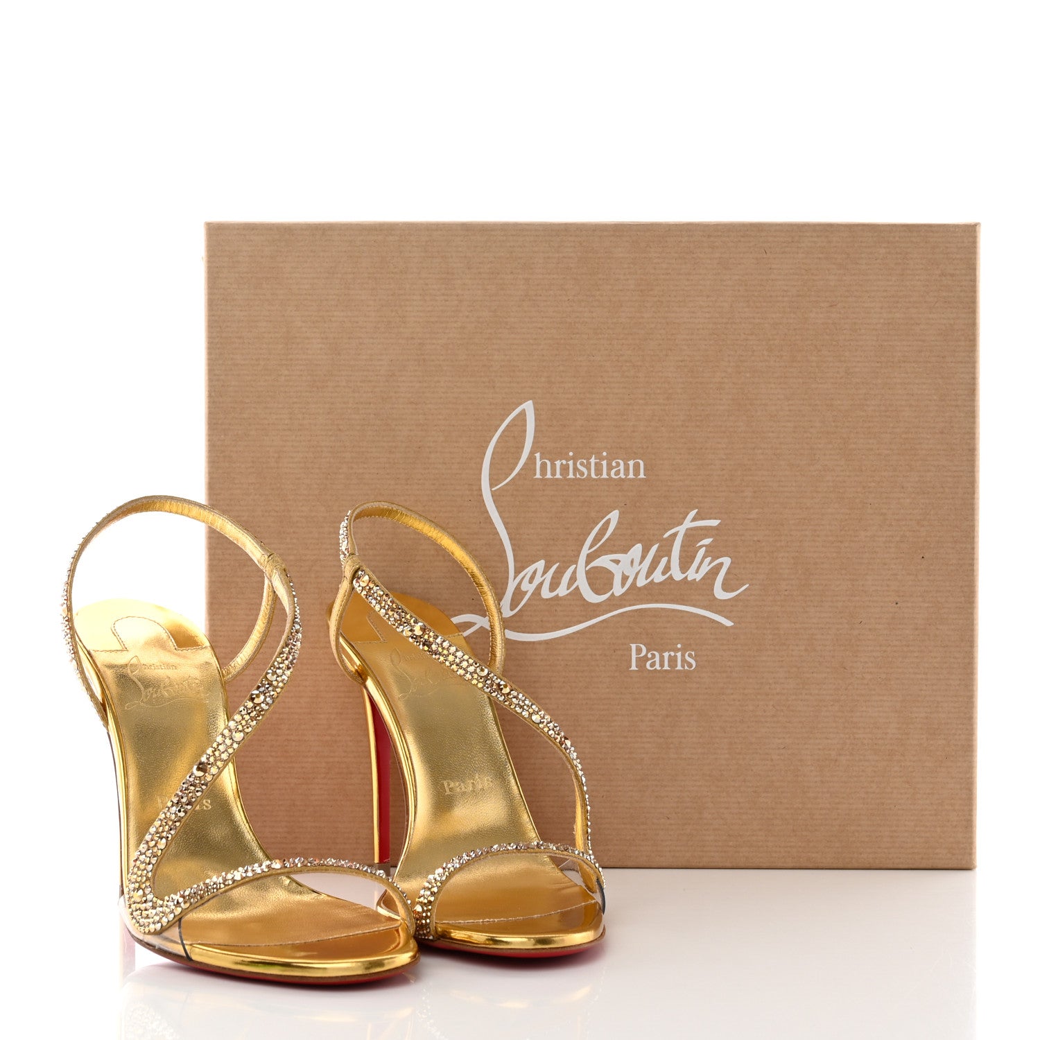 Christian Louboutin Crystal Strass Rosalie 100 Sandals 37 Cry Aurum Gold 19 of 19
