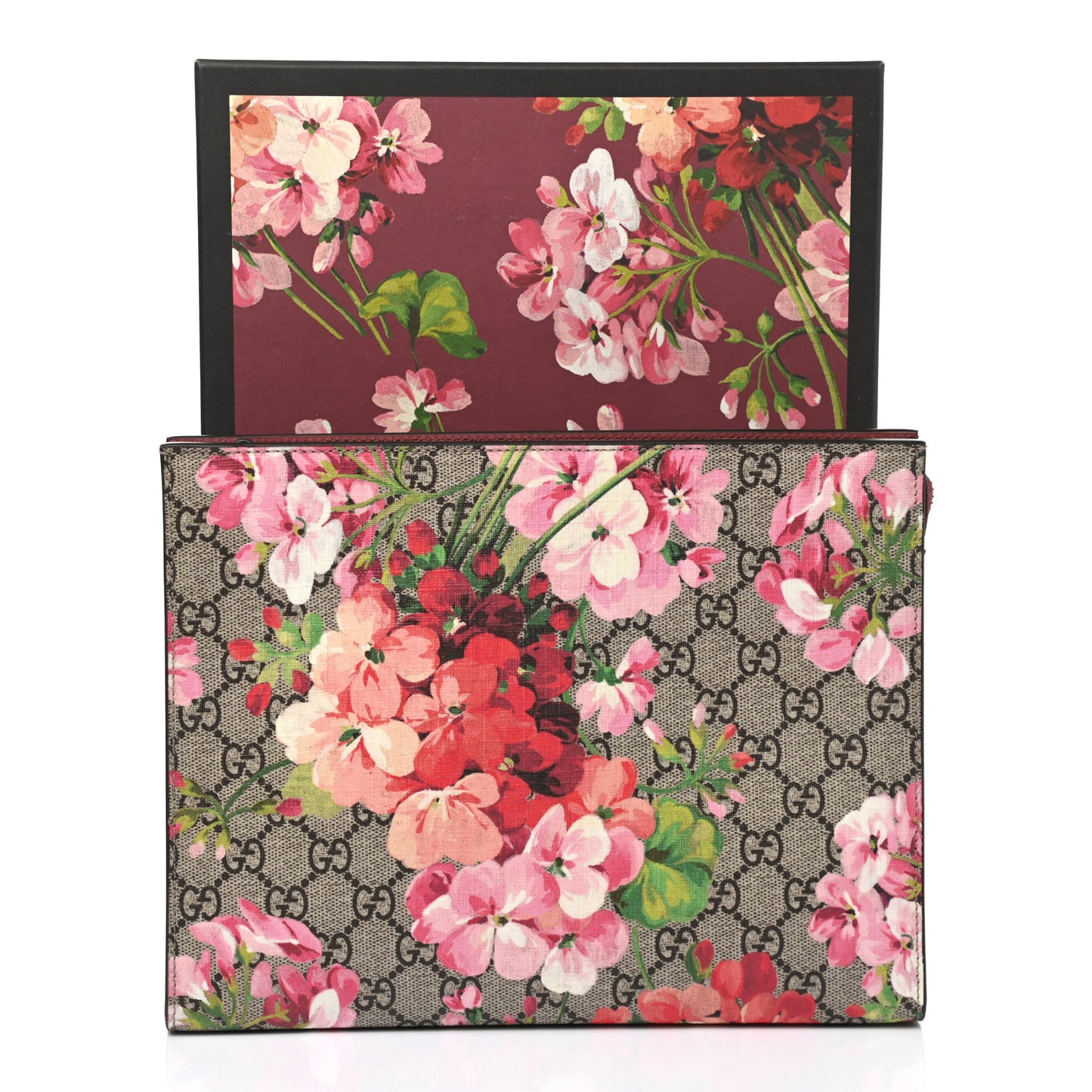 GG Supreme Monogram Blooms Large Cosmetic Case Beige Multicolor Dry Rose