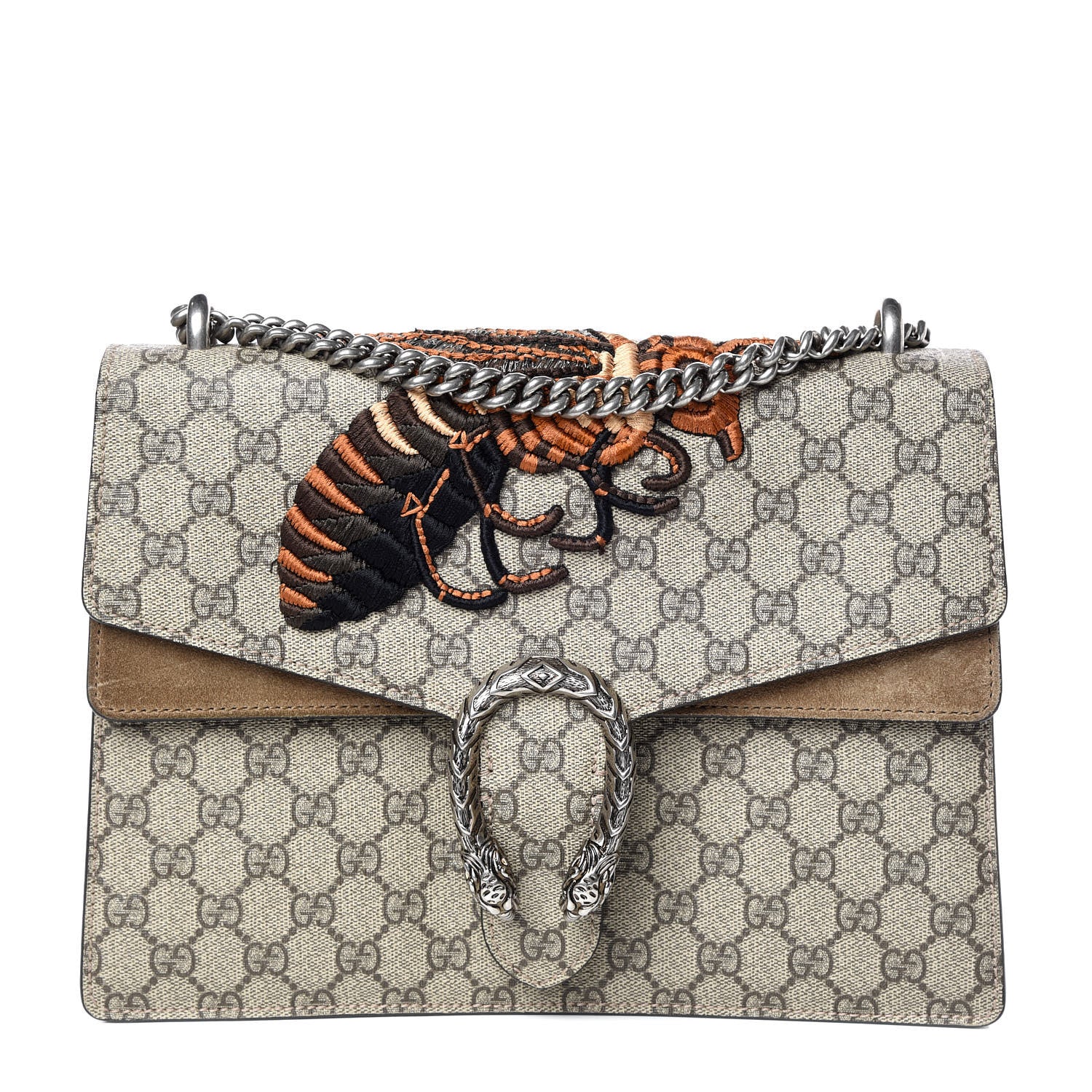 Gucci GG Supreme Monogram Bee Embroidered Medium Dionysus Shoulder Bag Taupe 1 of 12