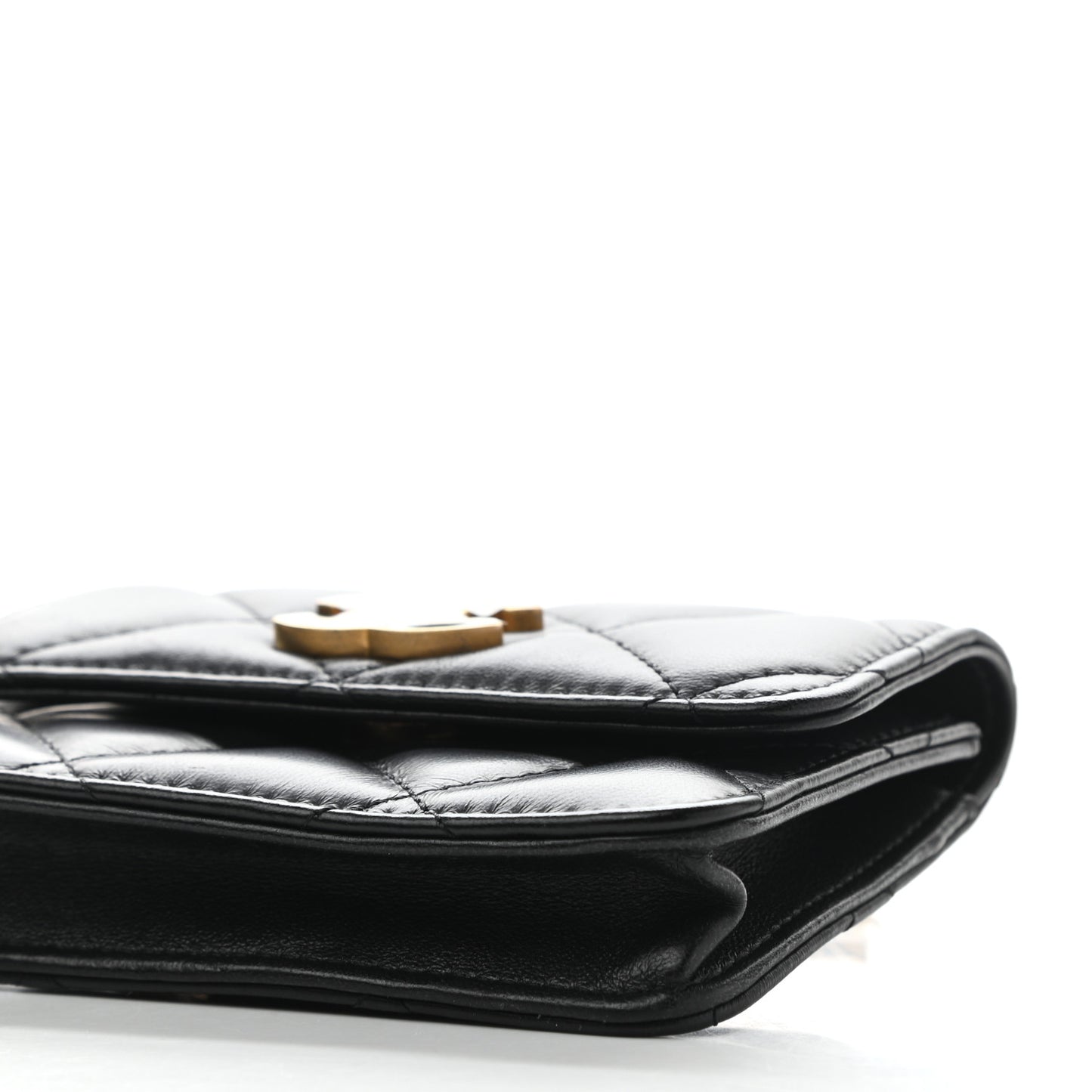 Lambskin Enamel Quilted Pending CC Flap Belt Bag Black