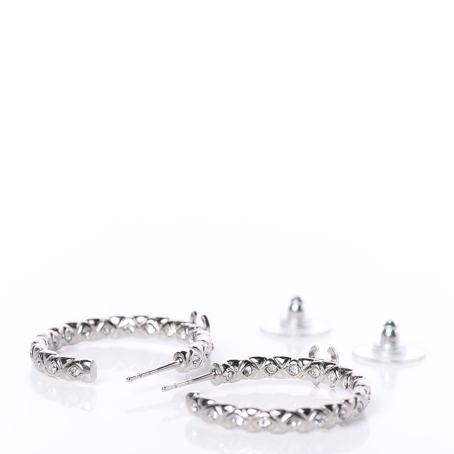 Chanel Crystal CC Hoop Earrings Silver 4 of 6