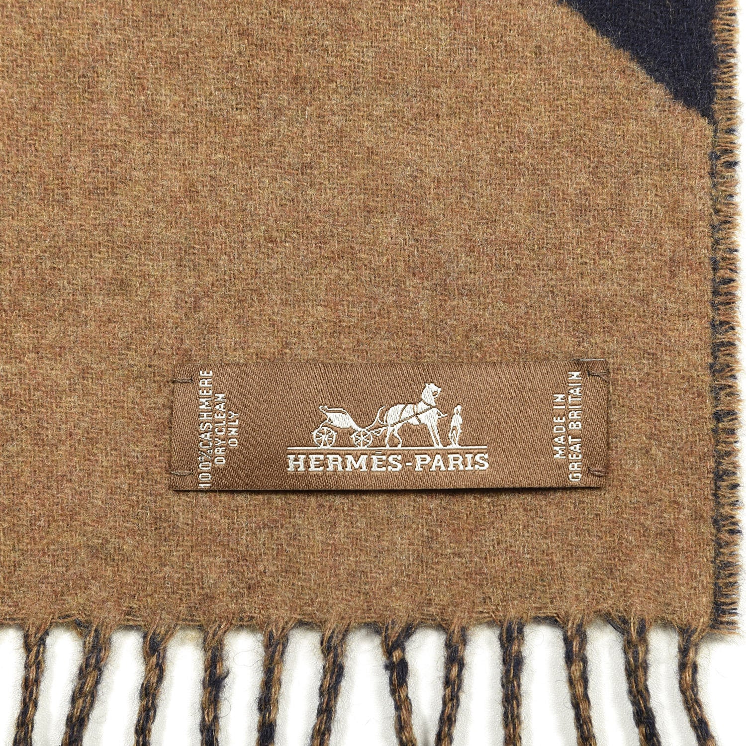 Hermes Cashmere Casaque Chevron Muffler Camel Marine 3 of 4