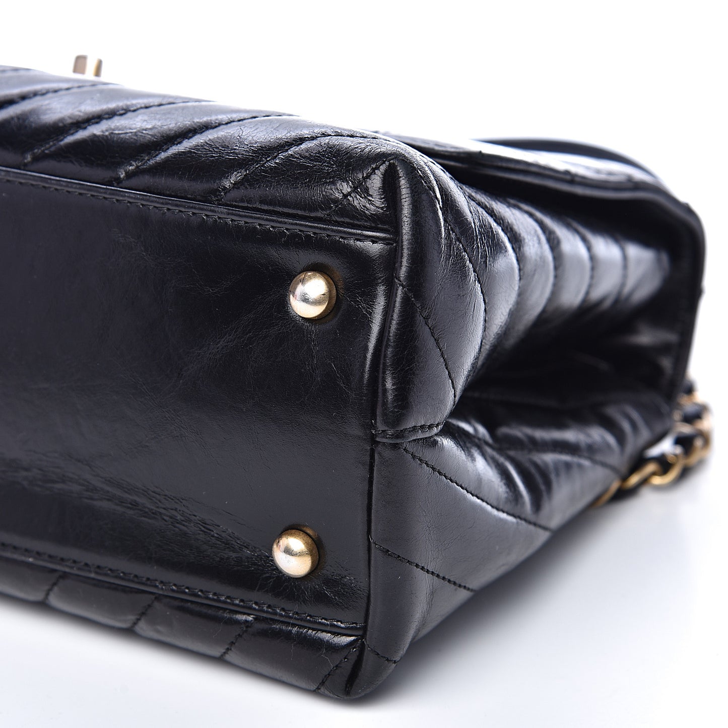 Calfskin Chevron Quilted Small Coco Handle Flap Black