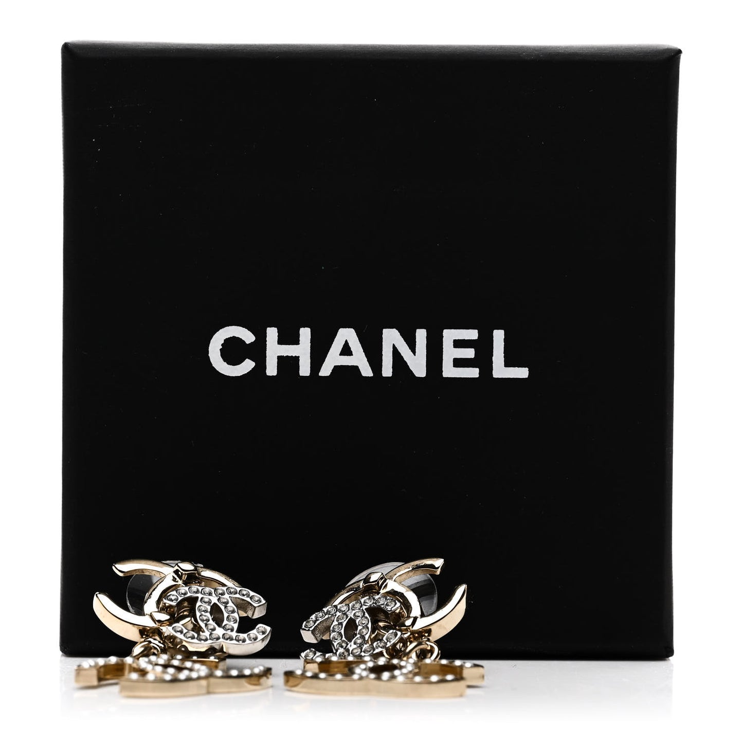 Crystal Pearl Double CC Drop Earrings Gold Silver