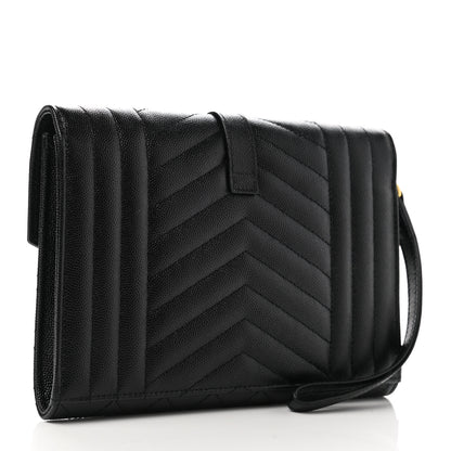 Saint Laurent Grain De Poudre Textured Mixed Matelasse Triquilt Monogram Clutch Black 4 of 8