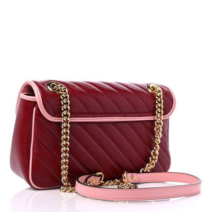 Gucci Azalea Calfskin Enamel Matelasse Diagonal Small Torchon GG Marmont Shoulder Bag New Cherry Red Wild Rose 3 of 9