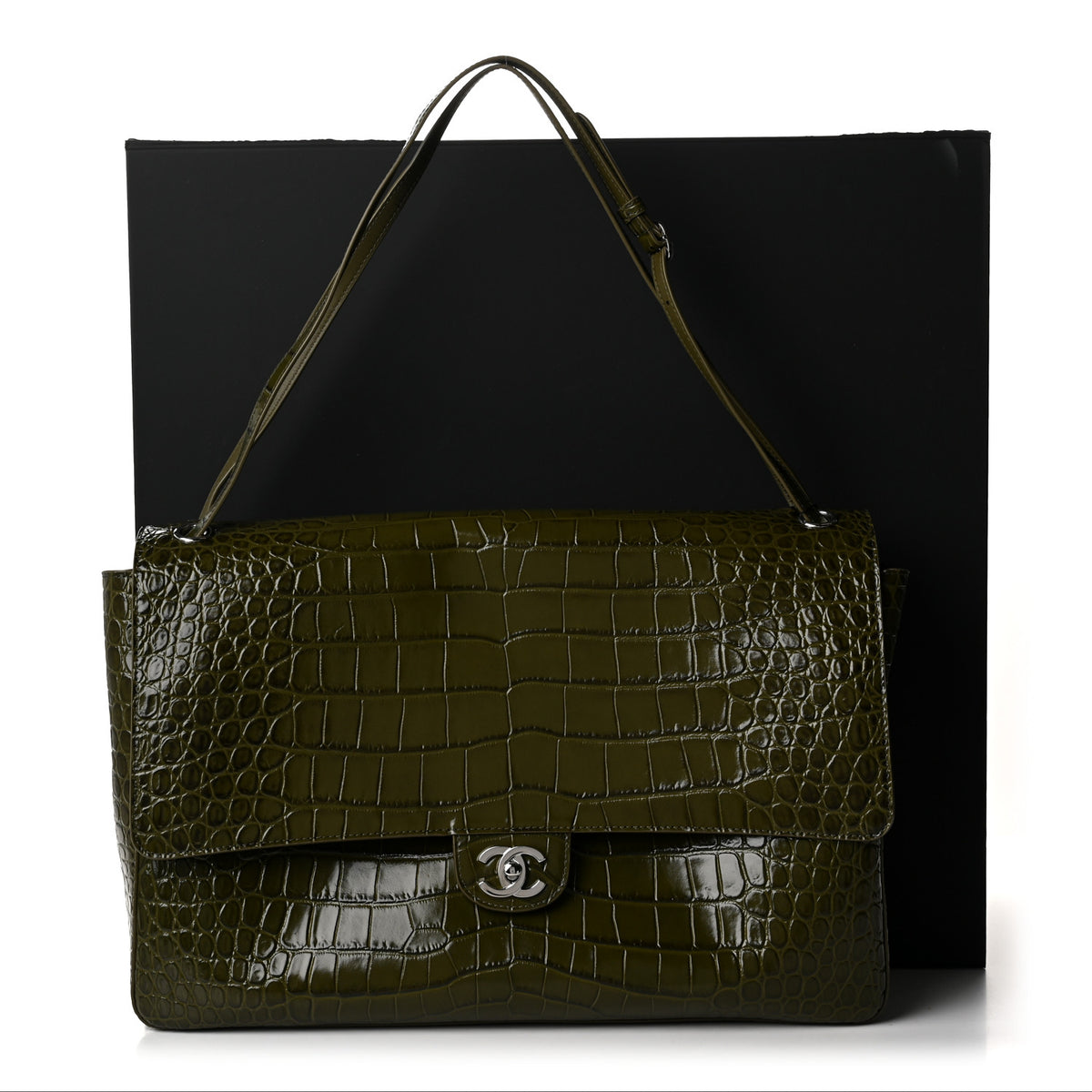 Chanel Calfskin Crocodile Embossed Calfskin Souplissimo Maxi Flap Khaki 10 of 10