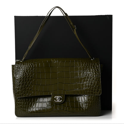 Chanel Calfskin Crocodile Embossed Calfskin Souplissimo Maxi Flap Khaki 10 of 10