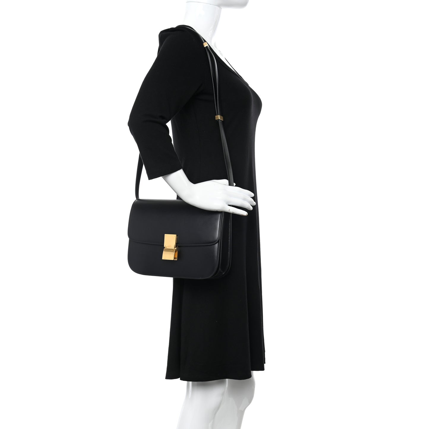 Box Calfskin Medium Classic Box Flap Bag Black