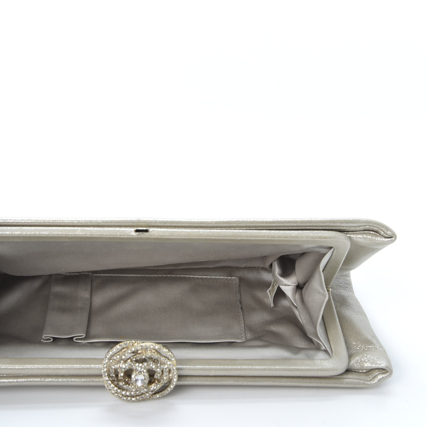 Chanel Iridescent Calfskin Crystal Camellia Evening Clutch Champagne 4 of 10