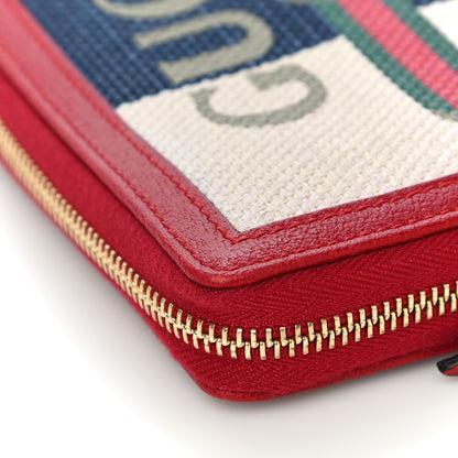 Gucci Canvas Sylvie Stripe Logo Zip Around Wallet Mystic White Hibiscus Red Maritime 11 of 16
