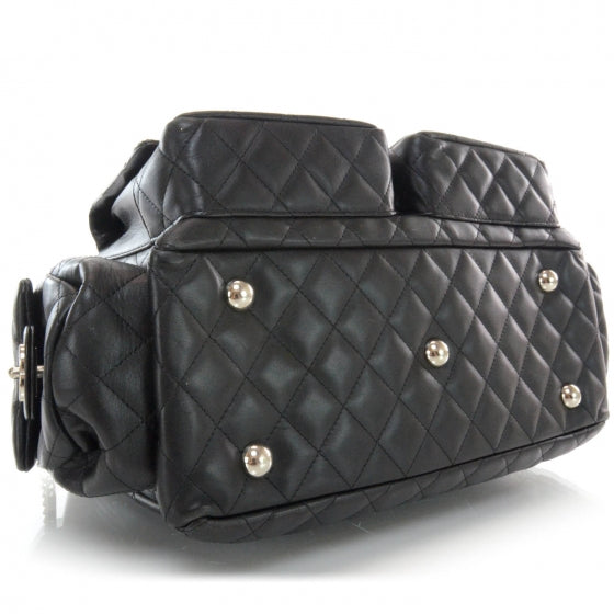 Calfskin Quilted Large Cambon Multipocket Reporter Black White