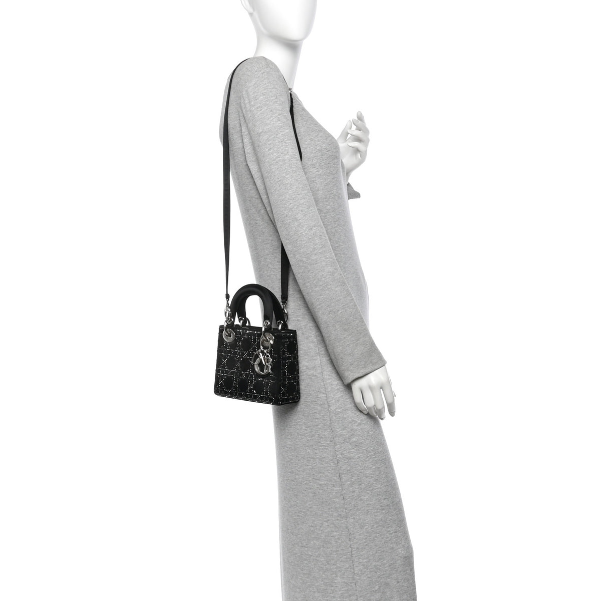 Christian Dior Satin Crystal Cannage Mini Lady Dior Black 3 of 25