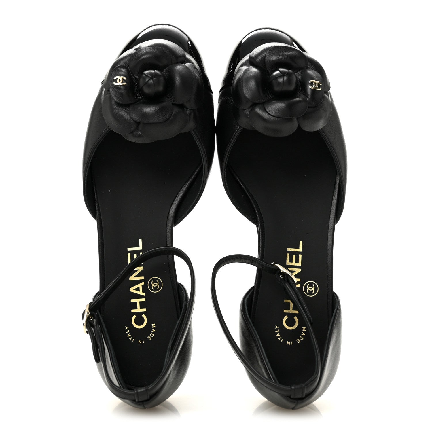 Chanel Lambskin Patent Calfskin Cap Toe Camellia Mary Jane Flats 36 Black 2 of 10