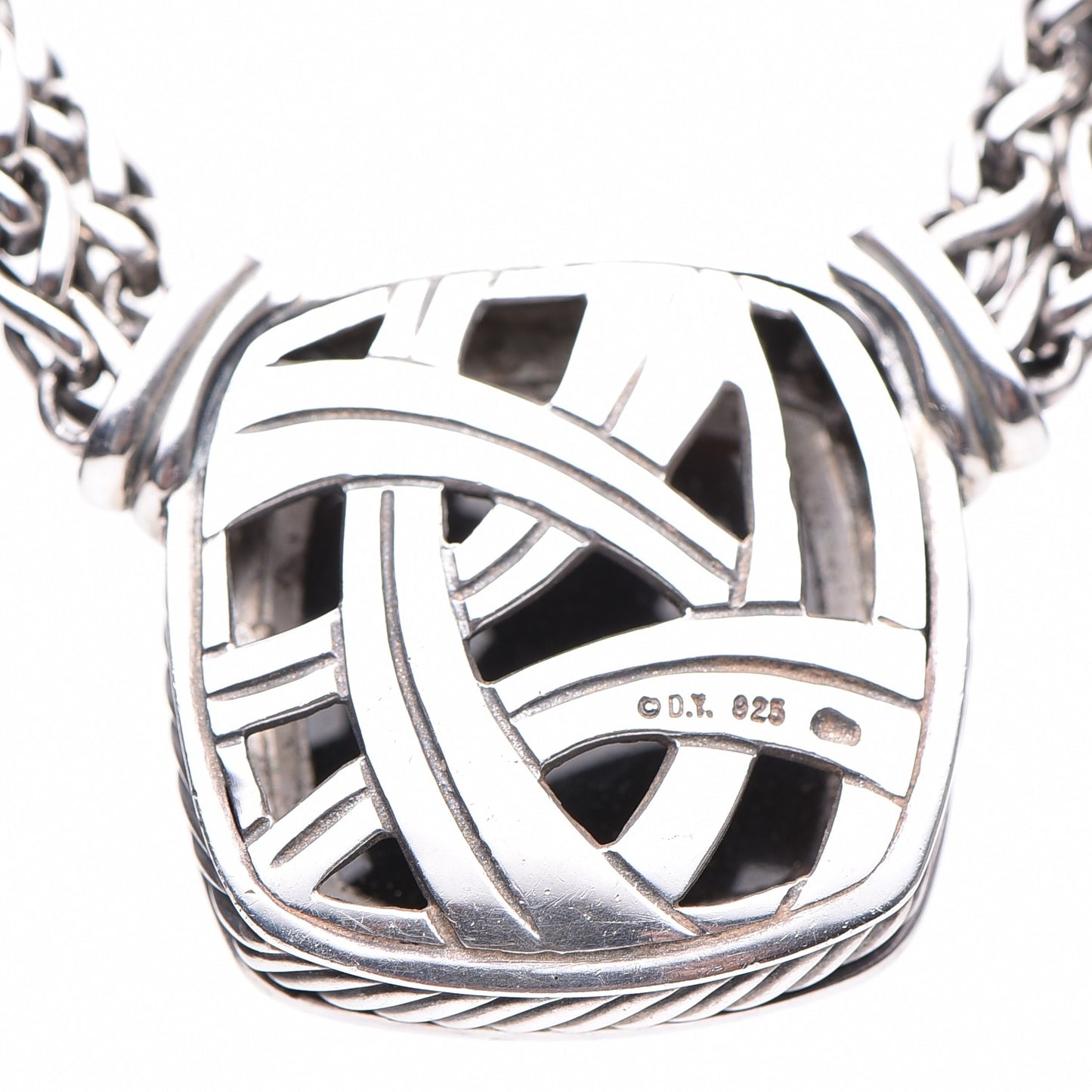 Sterling Silver Diamond Black Onyx 19mm Albion Double Wheat Chain Necklace