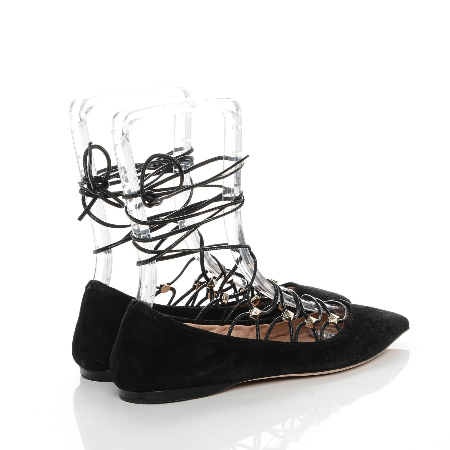 Valentino Garavani Suede Rockstud Gladiator Lace Up Ballerina Flats 35.5 Black 4 of 7