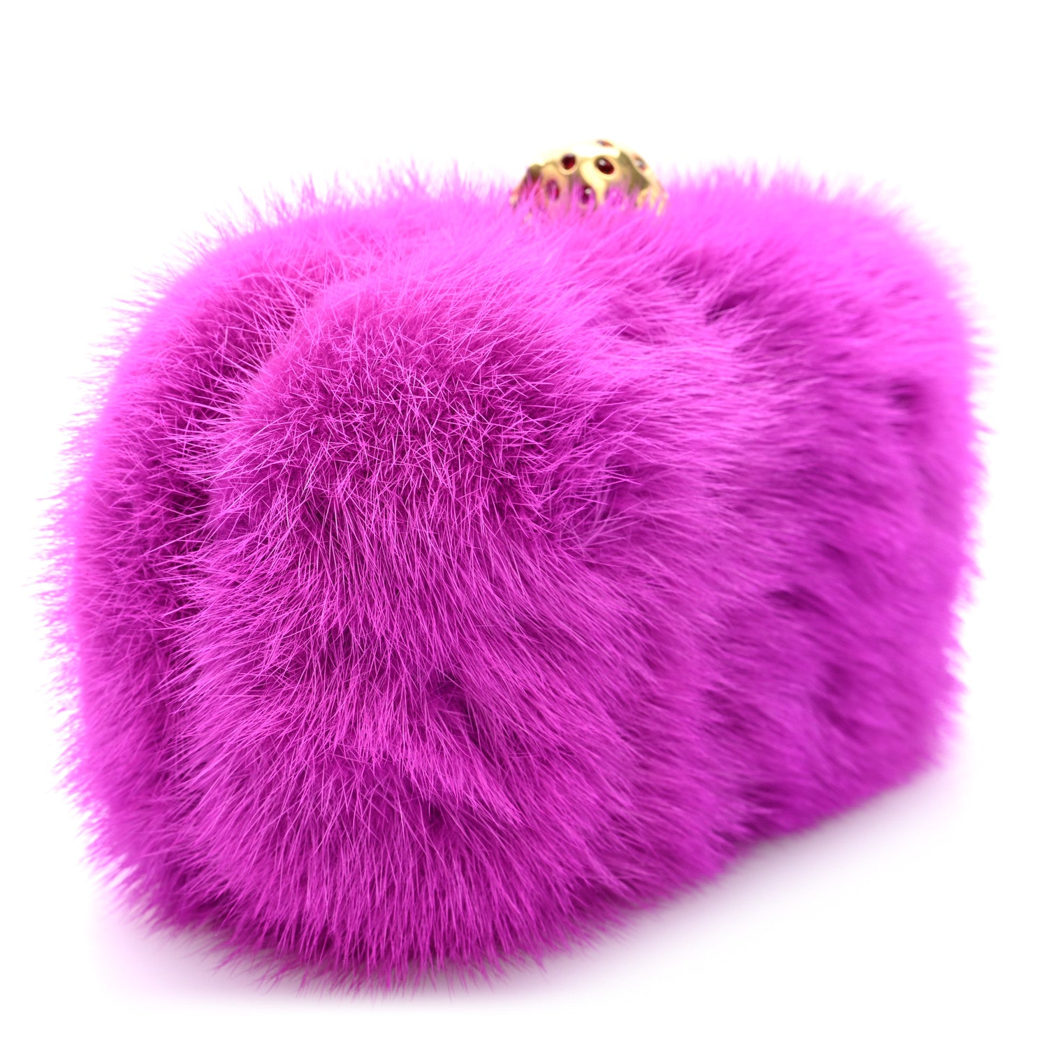 Alexander McQueen Mink Fur Britannia Skull Box Clutch Fuchsia 3 of 9