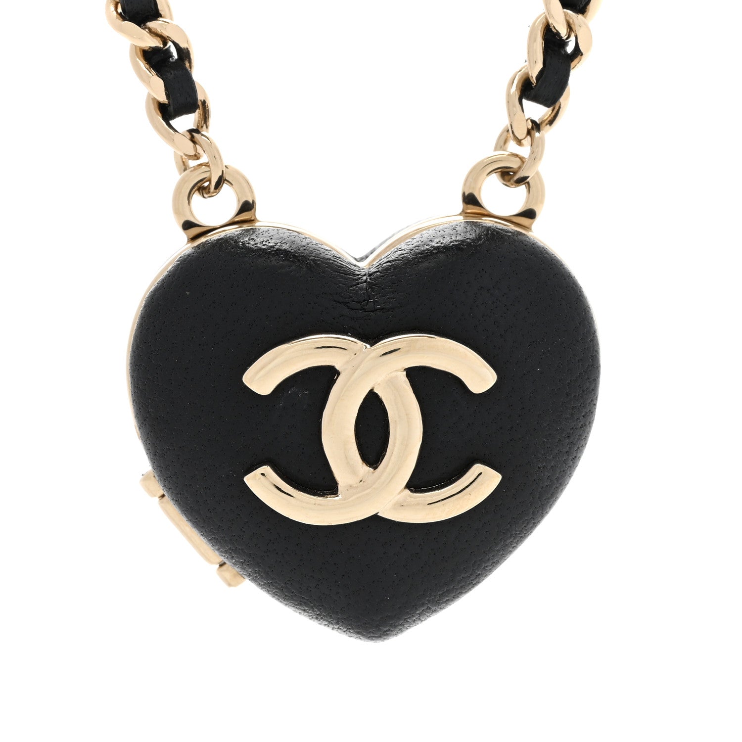 Chanel Lambskin CC Heart Mirror Locket Necklace Gold Black 4 of 7