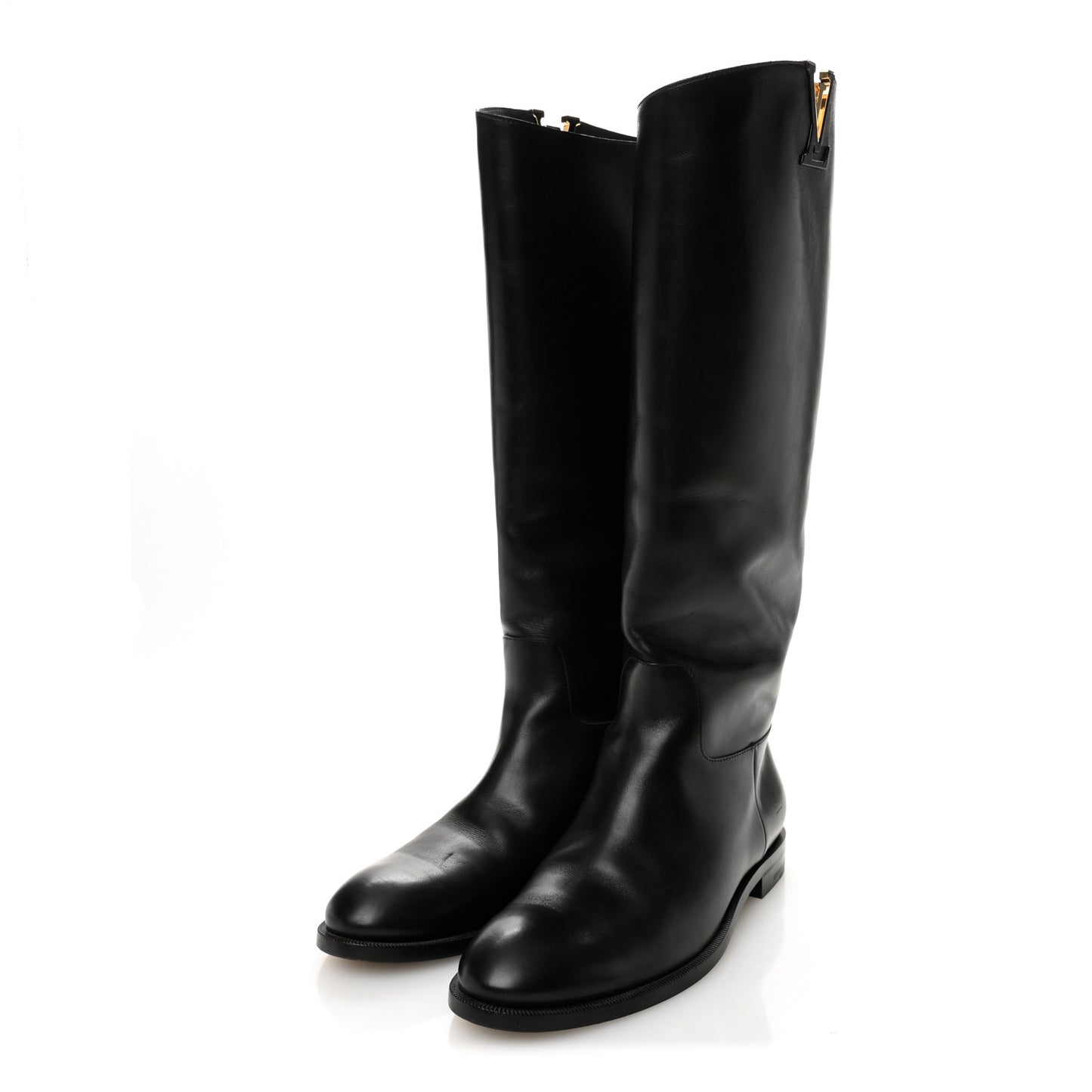 Calfskin Heritage Flat High Boots 38.5 Black