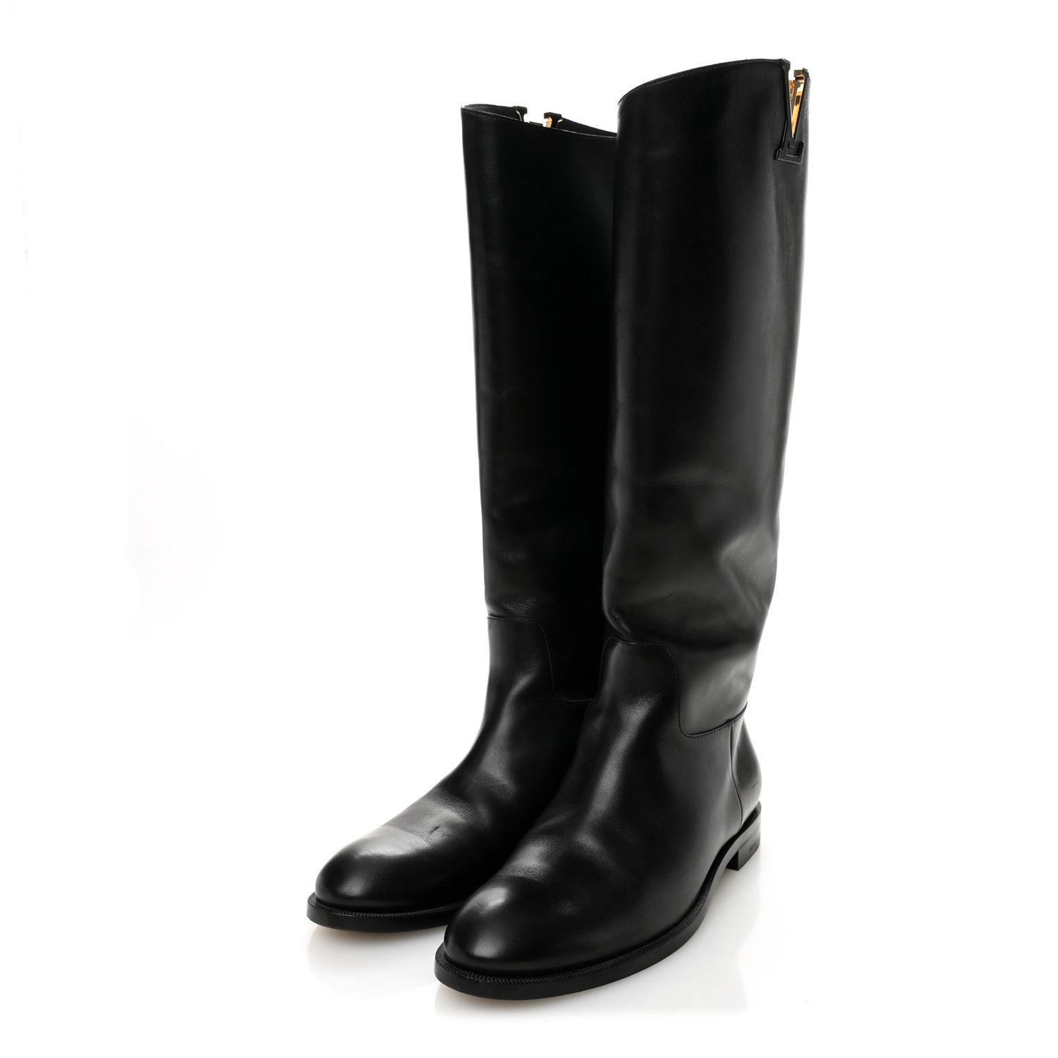 Louis Vuitton Calfskin Heritage Flat High Boots 38.5 Black 3 of 10