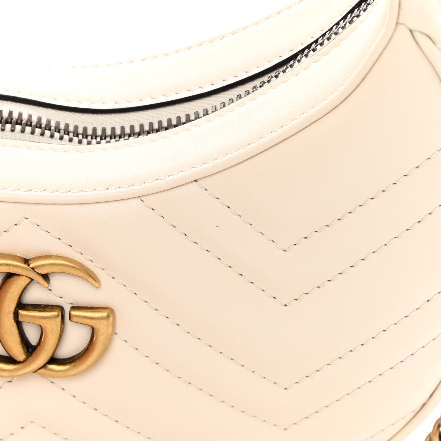 Gucci Calfskin Matelasse Chevron Mini GG Marmont Half Moon Hobo Mystic White 11 of 15