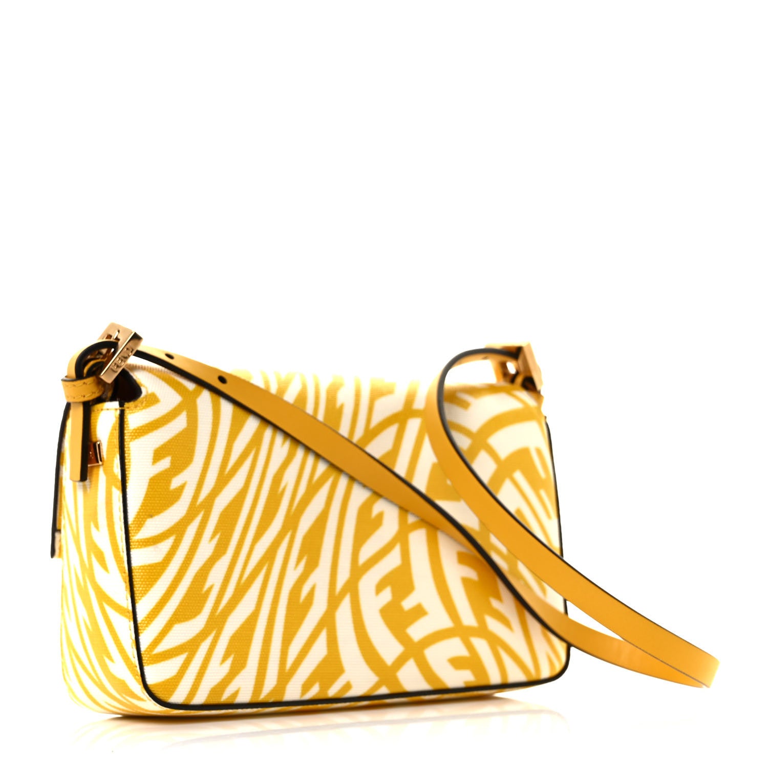 Fendi X SARAH COLEMAN Glazed Canvas Vitello King FF Vertigo Mini Baguette 1997 Mimosa White 3 of 8