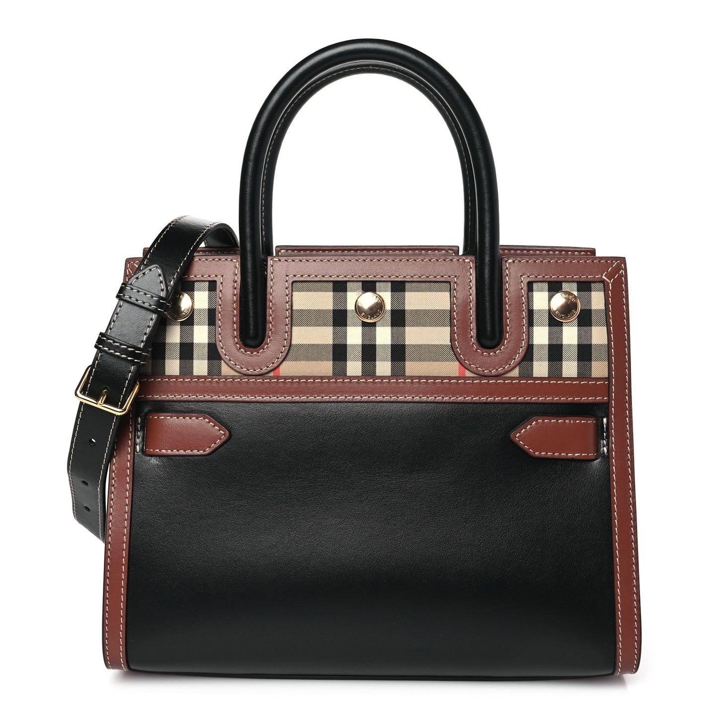 Calfskin Vintage Check Mini Two Handle Title Bag Black