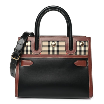 Burberry Calfskin Vintage Check Mini Two Handle Title Bag Black 1 of 10
