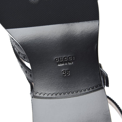 Gucci Calfskin Bee Embroidered Womens Queercore Brogue Wingtip Monk Strap Loafers 38 Black 7 of 8