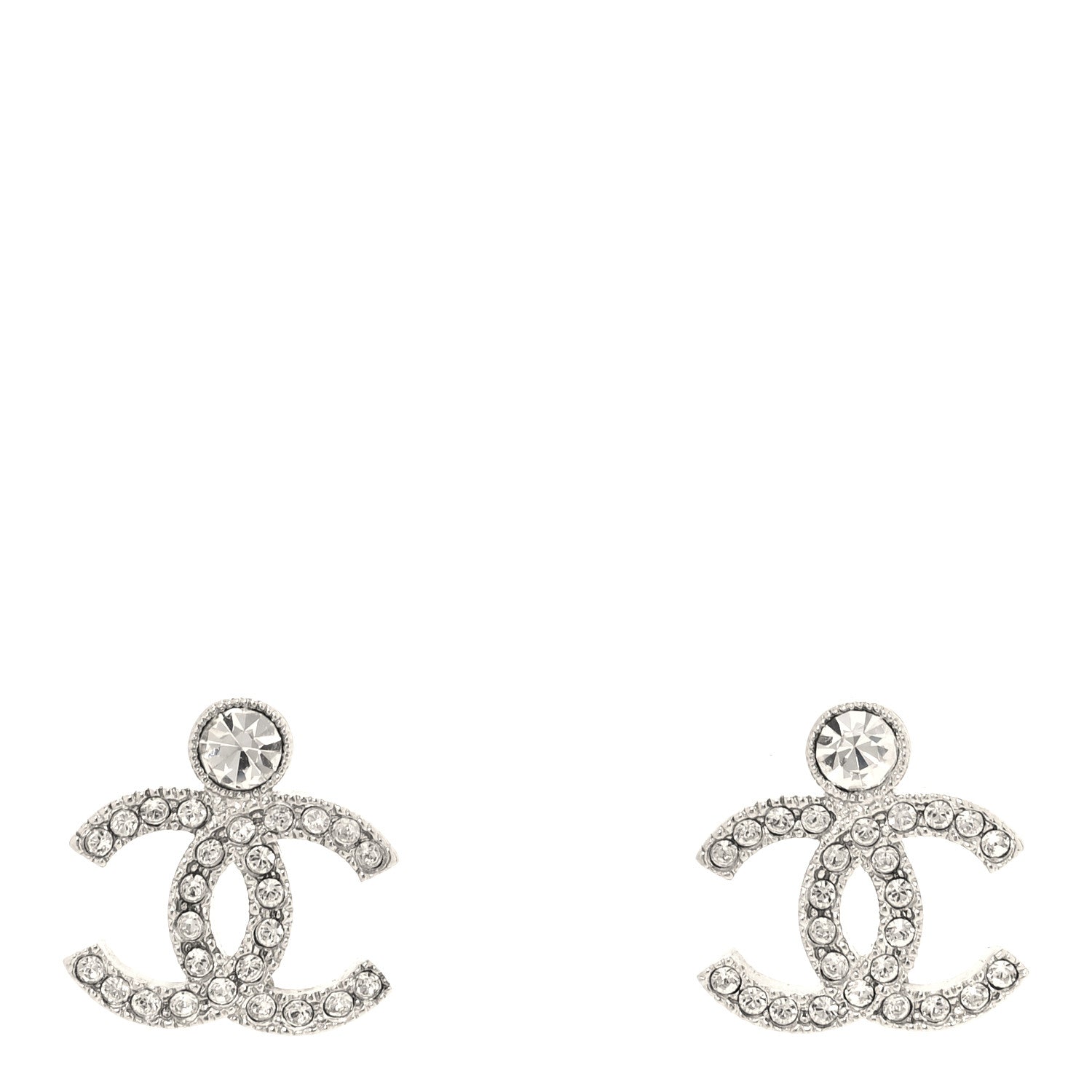 Chanel Crystal CC Drop Earrings Silver 1 of 5