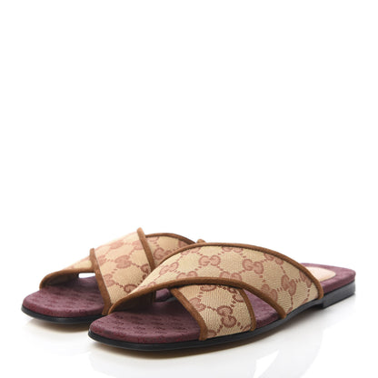 Gucci GG Monogram Suede Womens Criss Cross Slide Sandals 35.5 Beige Ruggine Cuir 3 of 8