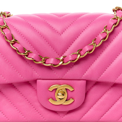 Chanel Lambskin Chevron Quilted Mini Rectangular Flap Pink 9 of 11