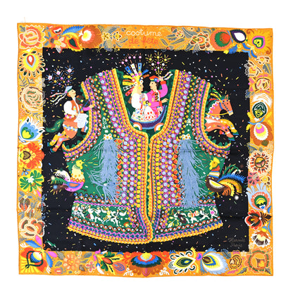Hermes Silk Costume de Fete Scarf 90 Curry Black Vert 1 of 5